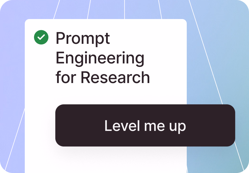 Completed skill card for Prompt Engineering for Research with a Level me up button