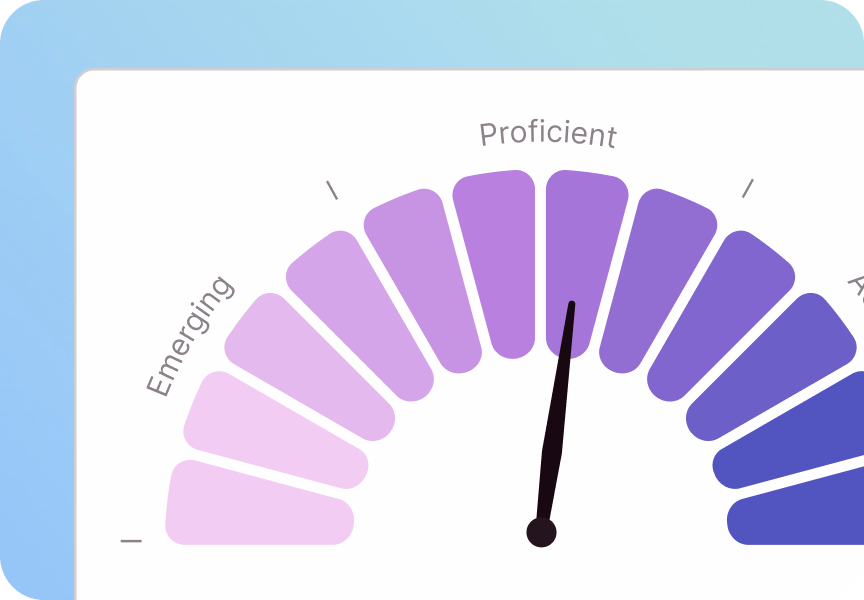 Level gauge from Emerging to Advanced with the needle at Proficient